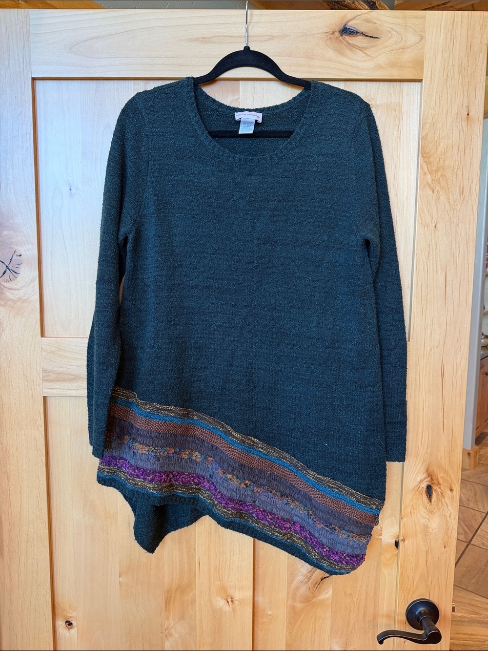 Soft Surroundings Asymmetrical Tunic Sweater Teal Multicolor Hem Size L
